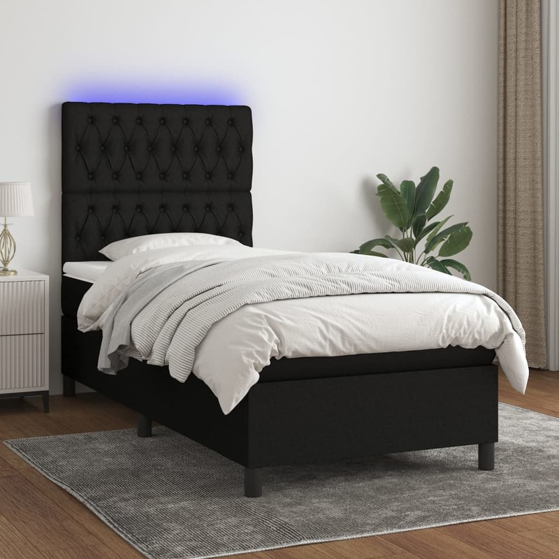 Sommier  lattes de lit avec matelas et LED Noir 90x200cm Tissu